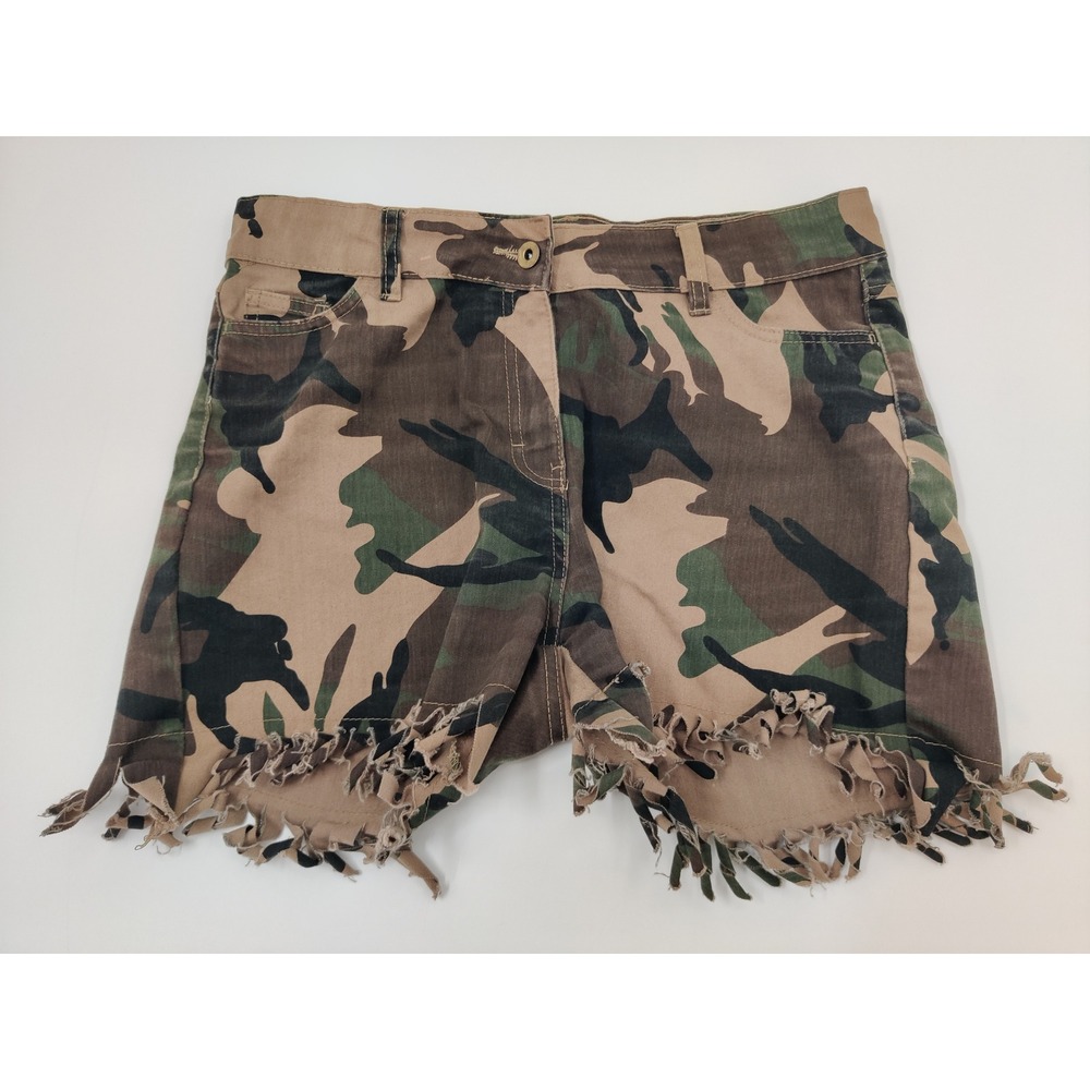 Taxi Camo Camouflage Frayed Hem Denim Jean Shorts -‎ Size L